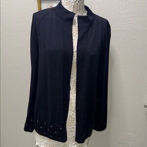 St. John Sport Classic Navy Open-Front Cardigan with Subtle Hem Detail